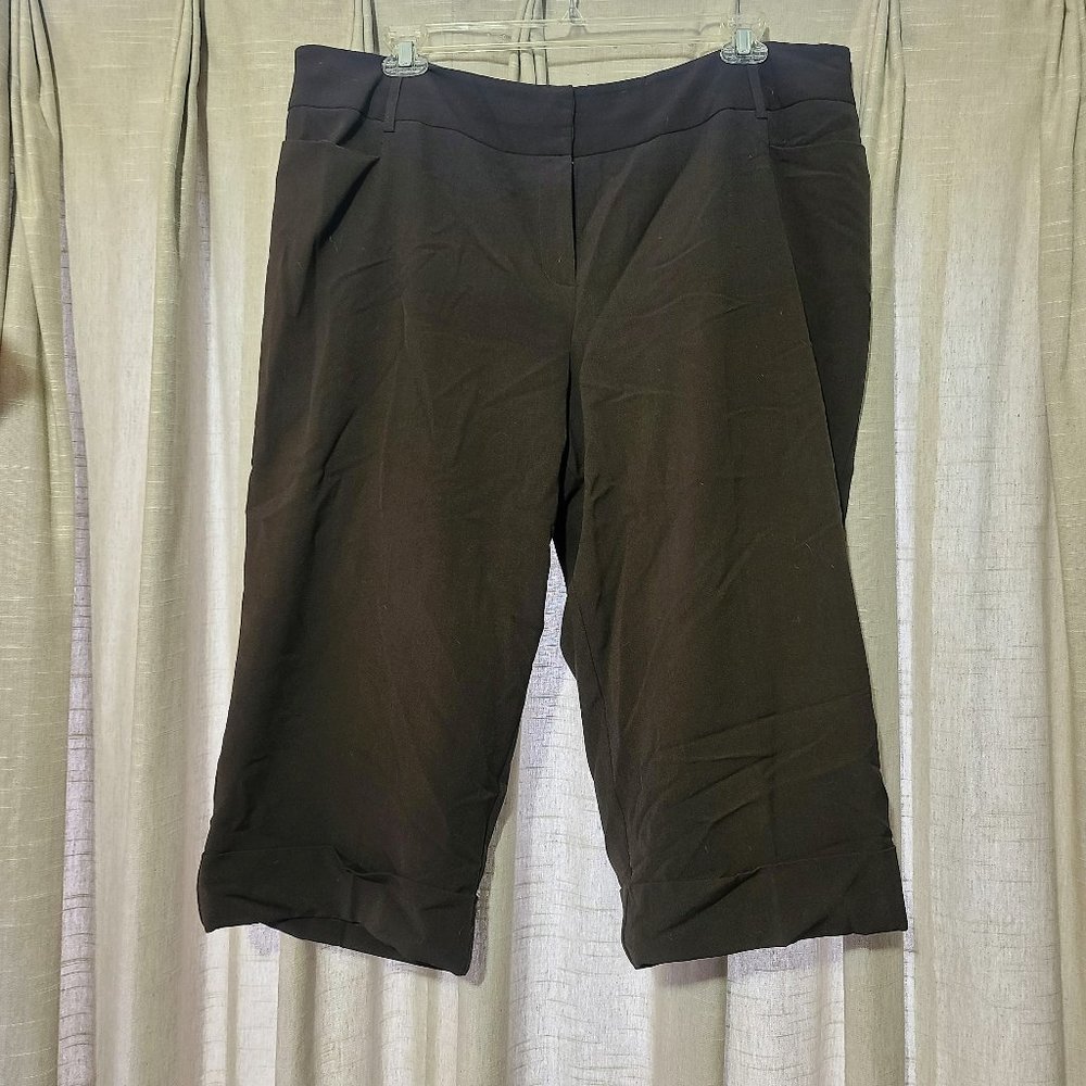First Option Too Dark Chocolate Brown Capri Dress Pants, Plus Size 20W-22W